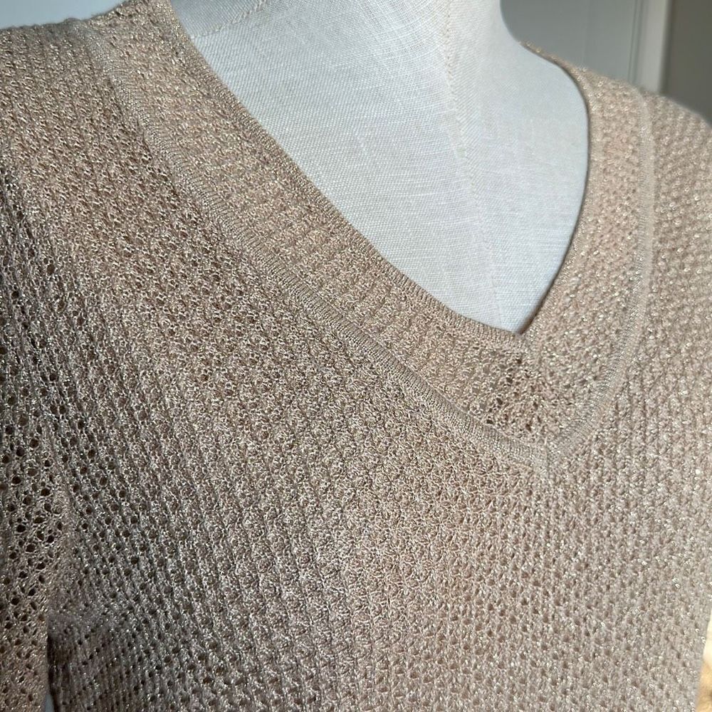 Gold V Neck Knit Sweater - Picture 7 of 8